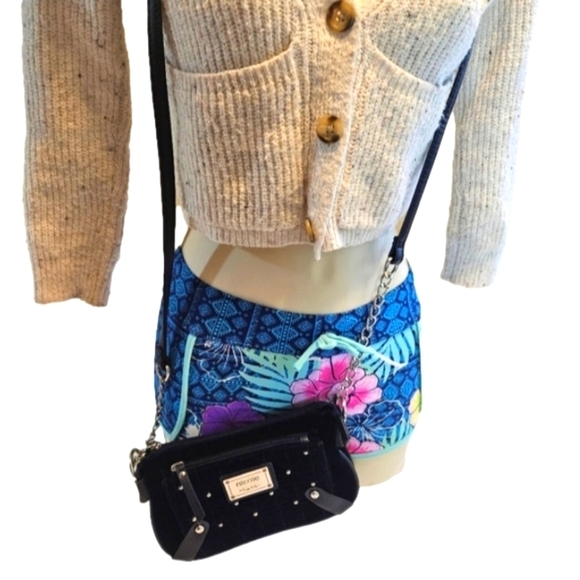 Nicole Miller Suzie bag Quilted studded & chained Navy Velvet Mini crossbody - Picture 16 of 17